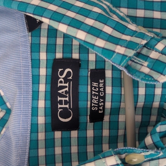 Chaps Easy Stretch Teal White Check Plaid Full Length Button Up Size XL - Picture 2 of 5